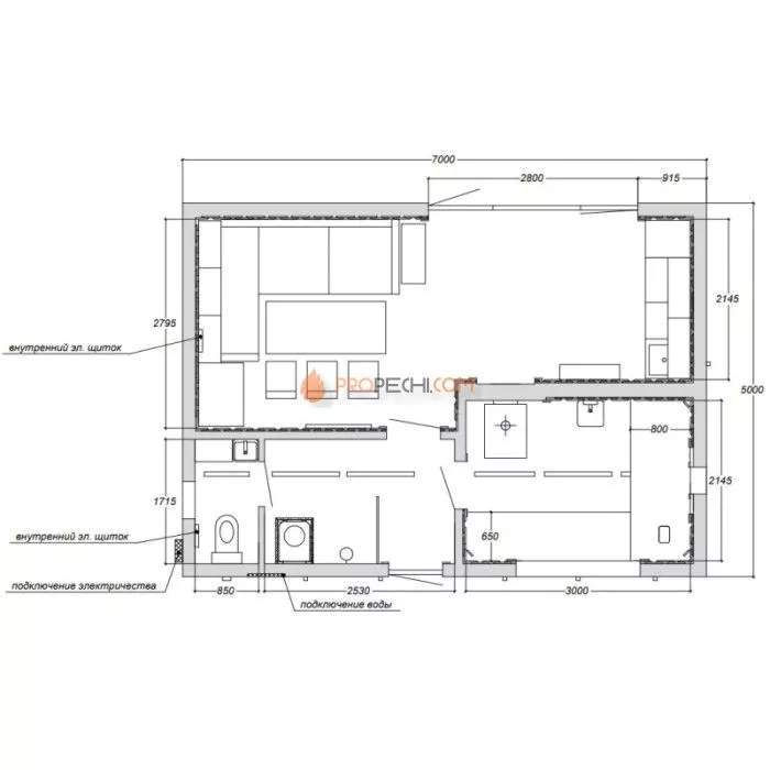 Каркасная двухмодульная баня Woodson 7х5 (утепление 100)