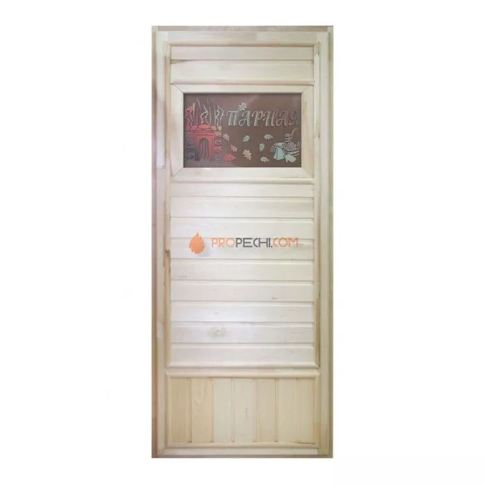 Дверь для бани DoorWood деревянная Вагонка эконом со стеклом Банька (1850x750 мм)