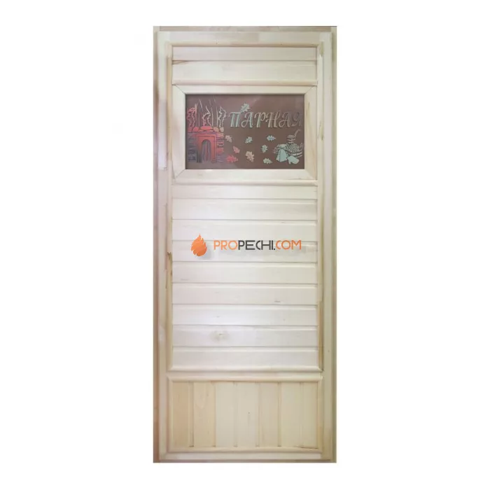 Дверь для бани DoorWood деревянная Вагонка эконом со стеклом Банька (1850x750 мм)