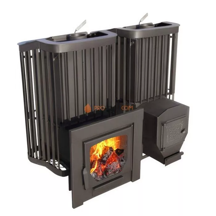 Дровяная печь для бани Варвара Терма Каменка Панорамная дверь