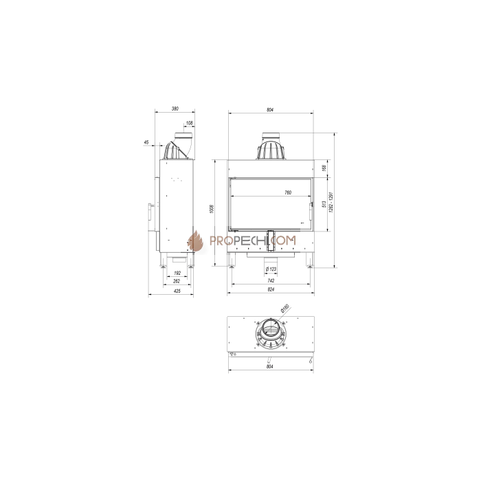 Каминная топка стальная Kratki LUCY/14/SLIM (14 кВт)